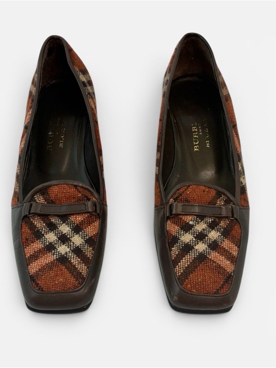 Burberry Shoes - Burberry Orange Brown Plaid Leather-Trim Loafers